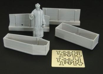 Figurine prêtre avec cercueils